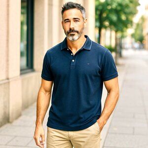 Tommy Hilfiger Black Polo Golf Shirt Collared Casual with LOGO